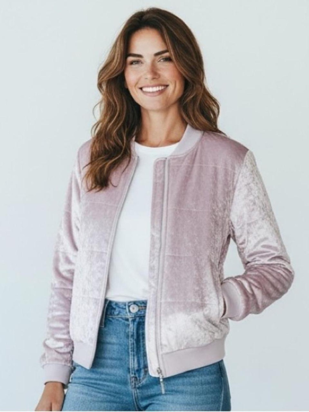 NWT Juicy Courure Women Velvet Bomber Jacket - Dusty Rose